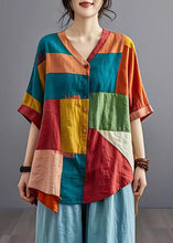 Load image into Gallery viewer, Chic Colorblock Asymmetrical Patchwork Applique Linen Shirt Top Summer