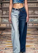 Load image into Gallery viewer, Chic Colorblock Asymmetrical Pockets High Waist Denim Crop Pants Summer