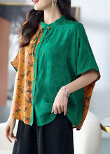 Load image into Gallery viewer, Chic Colorblock Stand Collar Tasseled Print Patchwork Silk Shirts Tops Summer