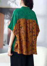 Load image into Gallery viewer, Chic Colorblock Stand Collar Tasseled Print Patchwork Silk Shirts Tops Summer