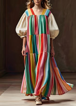 Load image into Gallery viewer, Chic Colorblock Wrinkled Patchwork Cotton Dress Lantern Sleeve