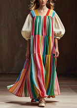 Load image into Gallery viewer, Chic Colorblock Wrinkled Patchwork Cotton Dress Lantern Sleeve