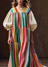 Load image into Gallery viewer, Chic Colorblock Wrinkled Patchwork Cotton Dress Lantern Sleeve