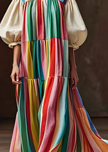 Load image into Gallery viewer, Chic Colorblock Wrinkled Patchwork Cotton Dress Lantern Sleeve