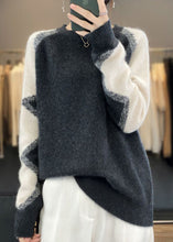 Load image into Gallery viewer, Chic Dark Gray O Neck Patchwork Cozy Wool Sweaters Spring