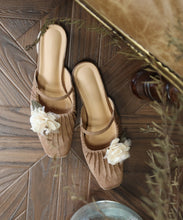 Load image into Gallery viewer, Chic Floral Splicing Slide Sandals Square Head Brown Faux Leather