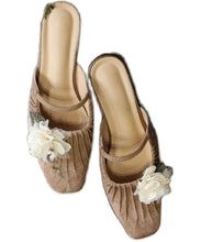 Load image into Gallery viewer, Chic Floral Splicing Slide Sandals Square Head Brown Faux Leather