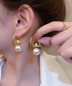 Chic Gold Sterling Silver Alloy Pearl Letter Drop Earrings