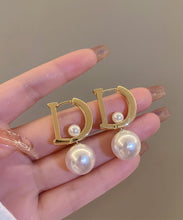 Load image into Gallery viewer, Chic Gold Sterling Silver Alloy Pearl Letter Drop Earrings