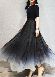 Chic Gradient Black Exra Large Hem Tulle Skirts Spring