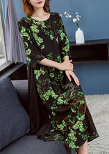 Load image into Gallery viewer, Chic Green O Neck Print Patchwork Chiffon Dresses Summer