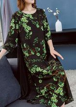 Load image into Gallery viewer, Chic Green O Neck Print Patchwork Chiffon Dresses Summer