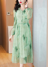 Load image into Gallery viewer, Chic Green Ruffled Print Lace Up Chiffon Dress Summer