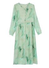 Load image into Gallery viewer, Chic Green Ruffled Print Lace Up Chiffon Dress Summer