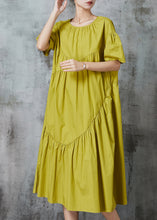 Load image into Gallery viewer, Chic Green Wrinkled Patchwork Cotton Long Dresses Summer