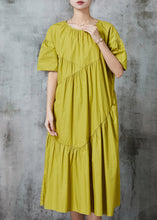 Load image into Gallery viewer, Chic Green Wrinkled Patchwork Cotton Long Dresses Summer