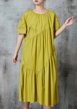 Load image into Gallery viewer, Chic Green Wrinkled Patchwork Cotton Long Dresses Summer