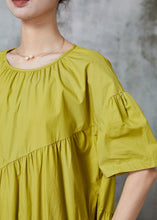 Load image into Gallery viewer, Chic Green Wrinkled Patchwork Cotton Long Dresses Summer