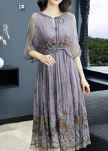 Load image into Gallery viewer, Chic Grey printing Floral Neck Tie Take Two Pieces Hooded Maxi Dresses Summer