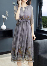 Load image into Gallery viewer, Chic Grey printing Floral Neck Tie Take Two Pieces Hooded Maxi Dresses Summer