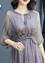 Load image into Gallery viewer, Chic Grey printing Floral Neck Tie Take Two Pieces Hooded Maxi Dresses Summer