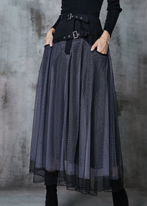 Chic Grey Exra Large Hem Patchwork Tulle Pleated Skirt Spring