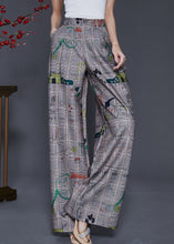 Load image into Gallery viewer, Chic Grey Original Design Print Cotton Straight Pants Spring