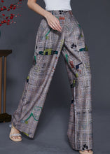 Load image into Gallery viewer, Chic Grey Original Design Print Cotton Straight Pants Spring