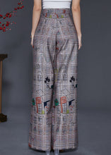 Load image into Gallery viewer, Chic Grey Original Design Print Cotton Straight Pants Spring