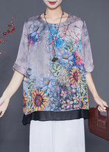 Load image into Gallery viewer, Chic Grey Oversized Patchwork Print Silk Shirts Summer