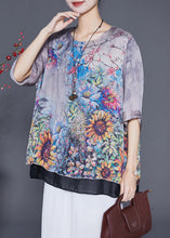 Load image into Gallery viewer, Chic Grey Oversized Patchwork Print Silk Shirts Summer