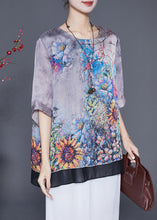 Load image into Gallery viewer, Chic Grey Oversized Patchwork Print Silk Shirts Summer