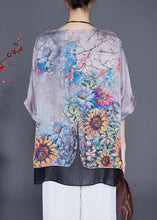 Load image into Gallery viewer, Chic Grey Oversized Patchwork Print Silk Shirts Summer