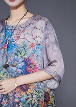 Load image into Gallery viewer, Chic Grey Oversized Patchwork Print Silk Shirts Summer