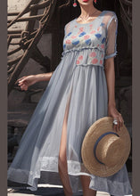 Load image into Gallery viewer, Chic Grey Print Side Open Cotton Long Dresses Summer