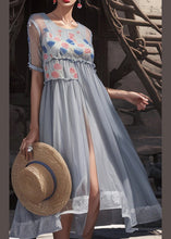 Load image into Gallery viewer, Chic Grey Print Side Open Cotton Long Dresses Summer