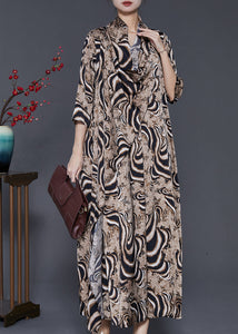 Chic Khaki Asymmetrical Leopard Print Silk Dresses Summer