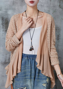 Chic Khaki Hollow Out Patchwork Knit Cardigan Summer