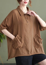 Load image into Gallery viewer, Chic Khaki Patchwork Button Solid T Shirt Short Sleeve