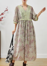 Load image into Gallery viewer, Chic Khaki Print Patchwork Linen Cinched Dress Summer