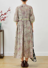 Load image into Gallery viewer, Chic Khaki Print Patchwork Linen Cinched Dress Summer