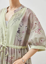 Load image into Gallery viewer, Chic Khaki Print Patchwork Linen Cinched Dress Summer