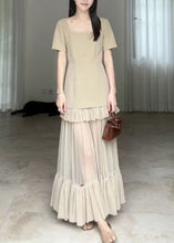 Load image into Gallery viewer, Chic Khaki Square Collar Ruffled Patchwork Cotton Long Dresses Summer