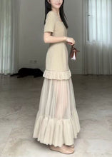 Load image into Gallery viewer, Chic Khaki Square Collar Ruffled Patchwork Cotton Long Dresses Summer