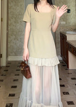 Load image into Gallery viewer, Chic Khaki Square Collar Ruffled Patchwork Cotton Long Dresses Summer