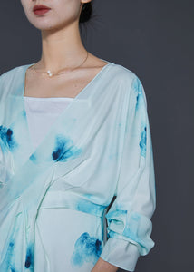 Chic Light Blue Backless Tie Dye Vacation Dresses Spring