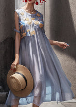 Load image into Gallery viewer, Chic Light Blue O Neck Print Patchwork Silk Long Dresses Summer