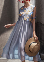 Load image into Gallery viewer, Chic Light Blue O Neck Print Patchwork Silk Long Dresses Summer