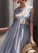 Load image into Gallery viewer, Chic Light Blue O Neck Print Patchwork Silk Long Dresses Summer