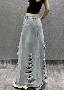 Chic Light Blue Pockets High Waist Denim Skirt Summer